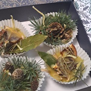 Handmade natural fire lighters in a box.